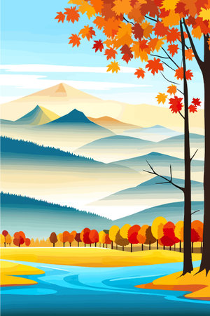Nature and landscape. Autumn. Rural landscape. Vector design illustration for web design development, natural landscapeのイラスト素材
