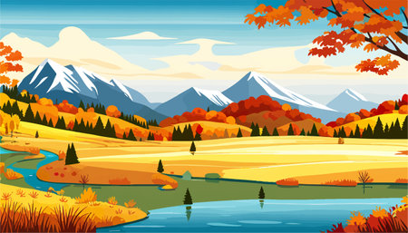 Nature and landscape. Autumn. Rural landscape. Vector design illustration for web design development, natural landscapeのイラスト素材