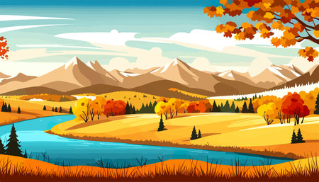 Nature and landscape. Autumn. Rural landscape. Vector design illustration for web design development, natural landscapeのイラスト素材