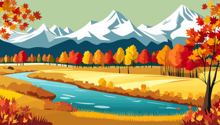 Nature and landscape. Autumn. Rural landscape. Vector design illustration for web design development, natural landscapeのイラスト素材