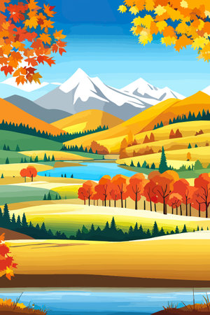 Nature and landscape. Autumn. Rural landscape. Vector design illustration for web design development, natural landscapeのイラスト素材