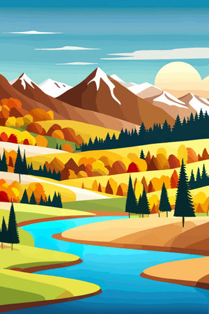 Nature and landscape. Autumn. Rural landscape. Vector design illustration for web design development, natural landscapeのイラスト素材