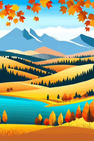 Nature and landscape. Autumn. Rural landscape. Vector design illustration for web design development, natural landscapeのイラスト素材