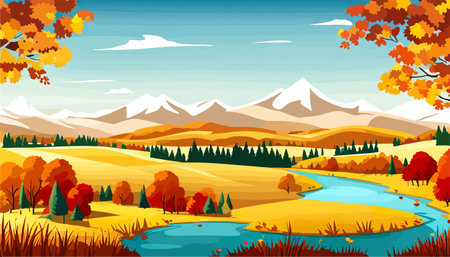 Nature and landscape. Autumn. Rural landscape. Vector design illustration for web design development, natural landscapeのイラスト素材