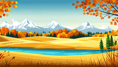 Nature and landscape. Autumn. Rural landscape. Vector design illustration for web design development, natural landscapeのイラスト素材