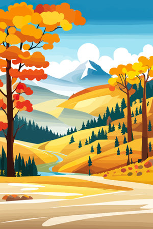 Nature and landscape. Autumn. Rural landscape. Vector design illustration for web design development, natural landscapeのイラスト素材