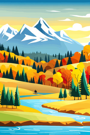 Nature and landscape. Autumn. Rural landscape. Vector design illustration for web design development, natural landscapeのイラスト素材