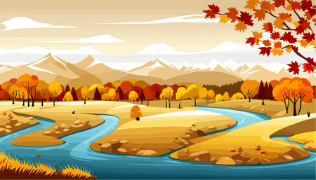 Nature and landscape. Autumn. Rural landscape. Vector design illustration for web design development, natural landscapeのイラスト素材