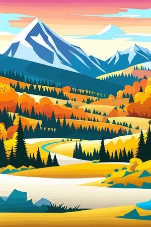 Nature and landscape. Autumn. Rural landscape. Vector design illustration for web design development, natural landscapeのイラスト素材