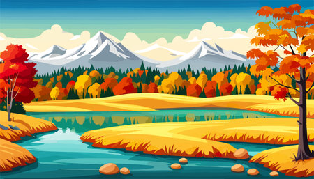 Nature and landscape. Autumn. Rural landscape. Vector design illustration for web design development, natural landscapeのイラスト素材