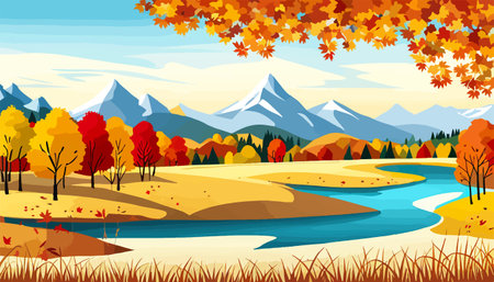 Nature and landscape. Autumn. Rural landscape. Vector design illustration for web design development, natural landscapeのイラスト素材