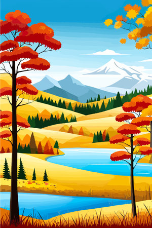 Nature and landscape. Autumn. Rural landscape. Vector design illustration for web design development, natural landscapeのイラスト素材