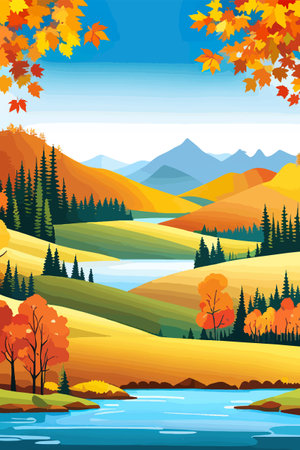 Nature and landscape. Autumn. Rural landscape. Vector design illustration for web design development, natural landscapeのイラスト素材