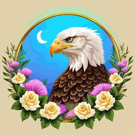 Stunning illustration of an eagle with a floral ornament. Multicolored surreal elements. close-up vector illustration.のイラスト素材