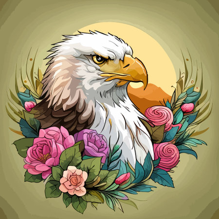 Stunning illustration of an eagle with a floral ornament. Multicolored surreal elements. close-up vector illustration.のイラスト素材