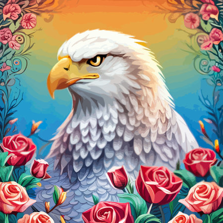Stunning illustration of an eagle with a floral ornament. Multicolored surreal elements. close-up vector illustration.のイラスト素材