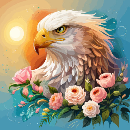 Stunning illustration of an eagle with a floral ornament. Multicolored surreal elements. close-up vector illustration.のイラスト素材