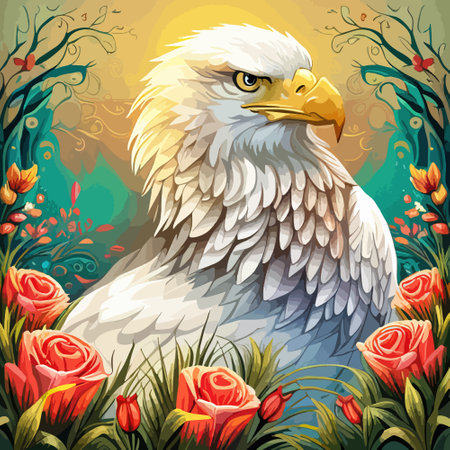Stunning illustration of an eagle with a floral ornament. Multicolored surreal elements. close-up vector illustration.のイラスト素材
