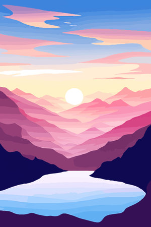 Seamless vector blue beautiful mountains patterned forest panorama illustration Mountainのイラスト素材