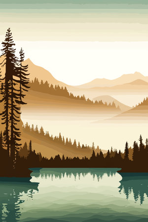Seamless vector blue beautiful mountains patterned forest panorama illustration Mountainのイラスト素材