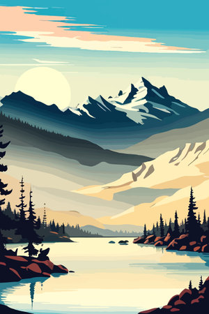 Seamless vector blue beautiful mountains patterned forest panorama illustration Mountainのイラスト素材