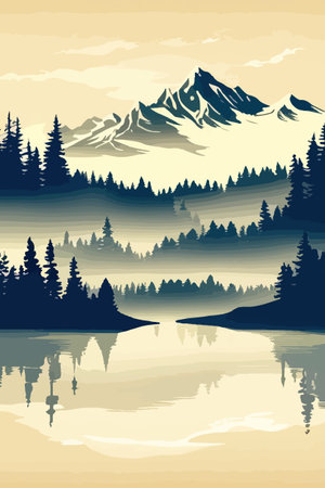 Seamless vector blue beautiful mountains patterned forest panorama illustration Mountainのイラスト素材