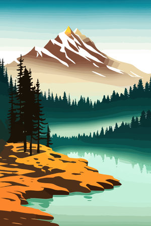 Seamless vector blue beautiful mountains patterned forest panorama illustration Mountainのイラスト素材