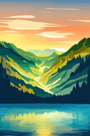 Seamless vector blue beautiful mountains patterned forest panorama illustration Mountainのイラスト素材