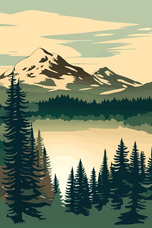 Seamless vector blue beautiful mountains patterned forest panorama illustration Mountainのイラスト素材