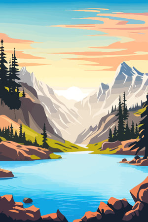 Seamless vector blue beautiful mountains patterned forest panorama illustration Mountainのイラスト素材
