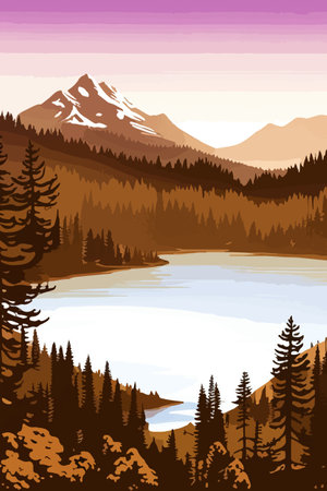 Seamless vector blue beautiful mountains patterned forest panorama illustration Mountainのイラスト素材