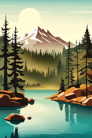 Seamless vector blue beautiful mountains patterned forest panorama illustration Mountainのイラスト素材