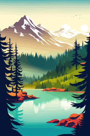 Seamless vector blue beautiful mountains patterned forest panorama illustration Mountainのイラスト素材