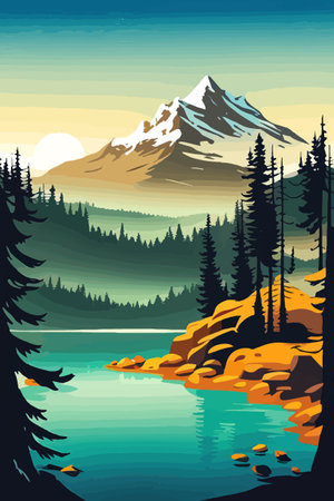 Seamless vector blue beautiful mountains patterned forest panorama illustration Mountainのイラスト素材