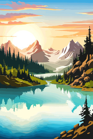 Seamless vector blue beautiful mountains patterned forest panorama illustration Mountainのイラスト素材