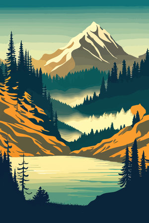 Seamless vector blue beautiful mountains patterned forest panorama illustration Mountainのイラスト素材
