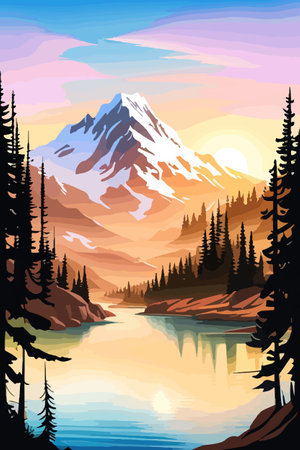 Seamless vector blue beautiful mountains patterned forest panorama illustration Mountainのイラスト素材