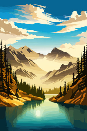 Seamless vector blue beautiful mountains patterned forest panorama illustration Mountainのイラスト素材