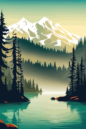 Seamless vector blue beautiful mountains patterned forest panorama illustration Mountainのイラスト素材