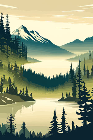 Seamless vector blue beautiful mountains patterned forest panorama illustration Mountainのイラスト素材
