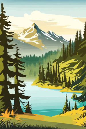 Seamless vector blue beautiful mountains patterned forest panorama illustration Mountainのイラスト素材