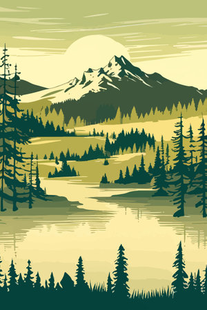 Seamless vector blue beautiful mountains patterned forest panorama illustration Mountainのイラスト素材