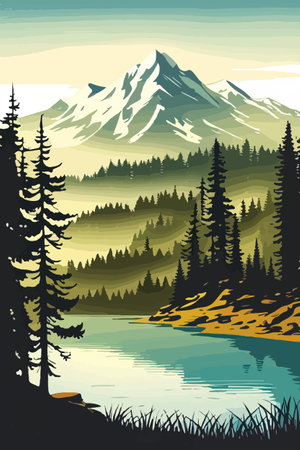 Seamless vector blue beautiful mountains patterned forest panorama illustration Mountainのイラスト素材