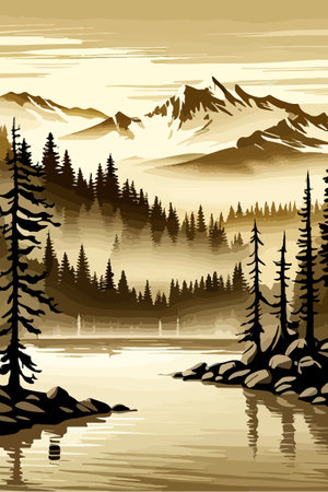 Seamless vector blue beautiful mountains patterned forest panorama illustration Mountainのイラスト素材