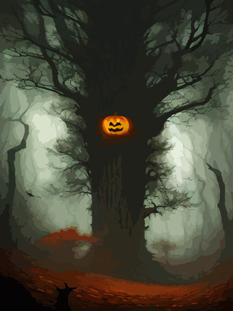 halloween scene horror background with creepy pumpkins spooky halloweenのイラスト素材