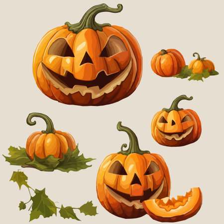 halloween autumn orange pumpkins in cartoon style. Design element for Halloweenのイラスト素材