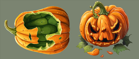 halloween autumn orange pumpkins in cartoon style. Design element for Halloweenのイラスト素材