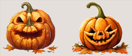 halloween autumn orange pumpkins in cartoon style. Design element for Halloweenのイラスト素材