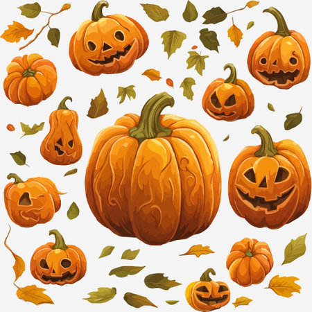 halloween autumn orange pumpkins in cartoon style. Design element for Halloweenのイラスト素材