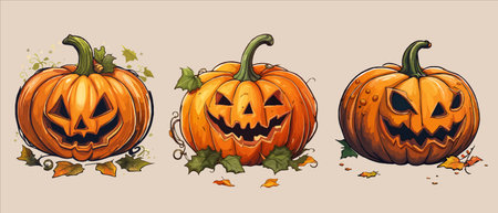 halloween autumn orange pumpkins in cartoon style. Design element for Halloweenのイラスト素材